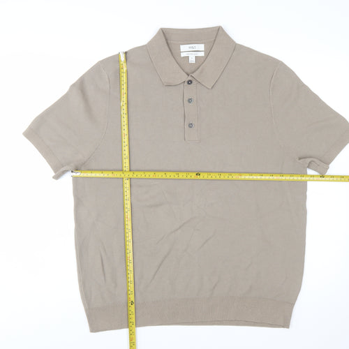 Marks and Spencer Men's Beige Cotton Rich Polo Shirt XL