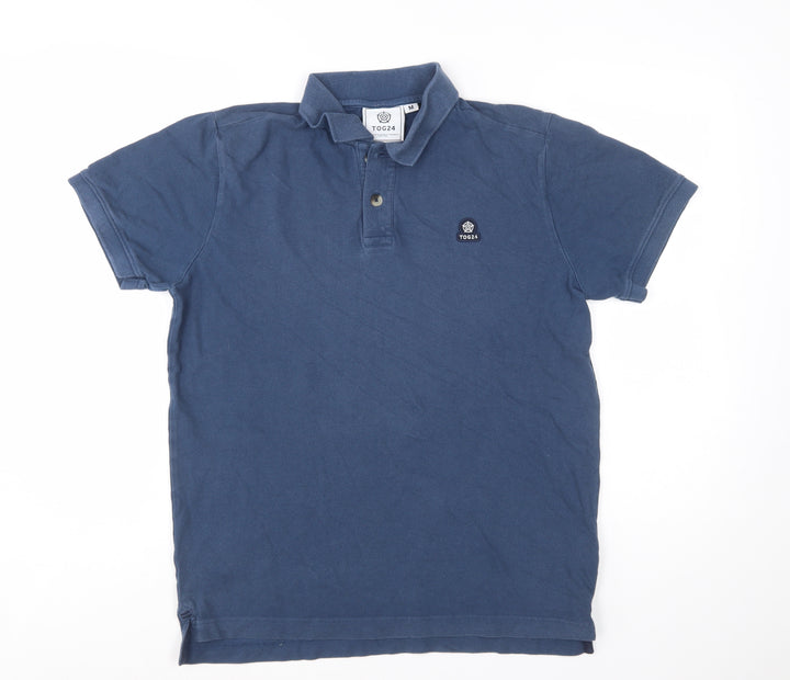 TOG24 Men's Blue Classic Cotton Short Sleeve Polo Shirt Size M