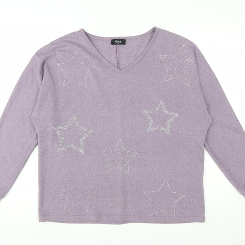Klass Women’s Purple Rhinestone Star V-Neck Jumper M