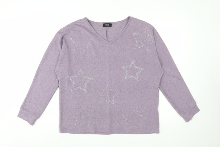 Klass Women’s Purple Rhinestone Star V-Neck Jumper M