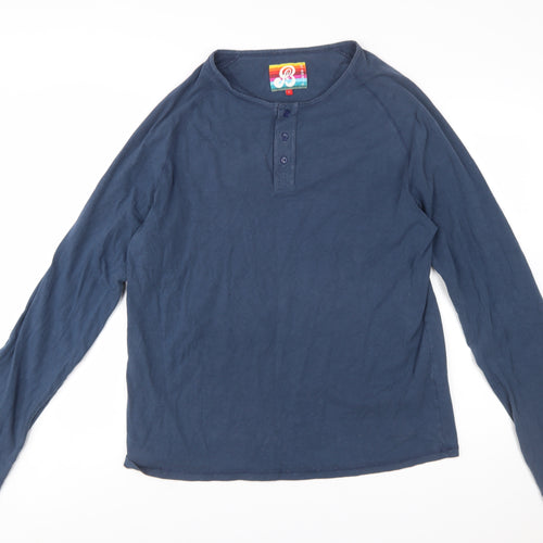St Bert's Men's Blue Long Sleeve Henley Cotton T-Shirt Size L