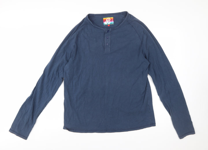 St Bert's Men's Blue Long Sleeve Henley Cotton T-Shirt Size L