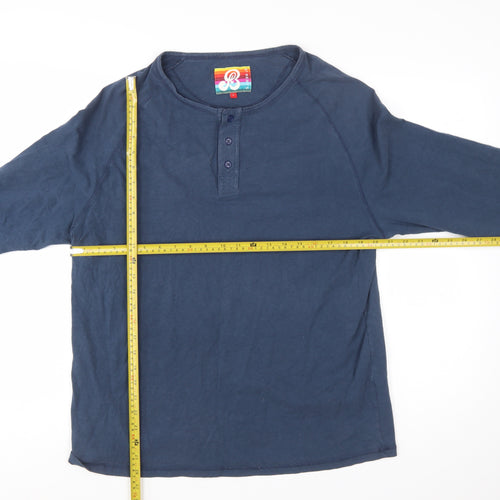 St Bert's Men's Blue Long Sleeve Henley Cotton T-Shirt Size L