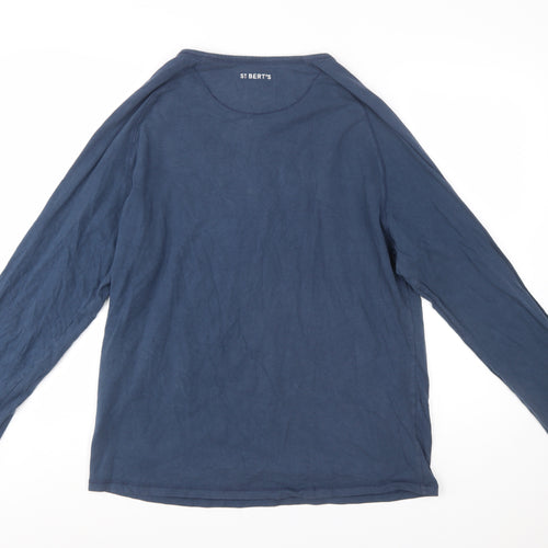 St Bert's Men's Blue Long Sleeve Henley Cotton T-Shirt Size L