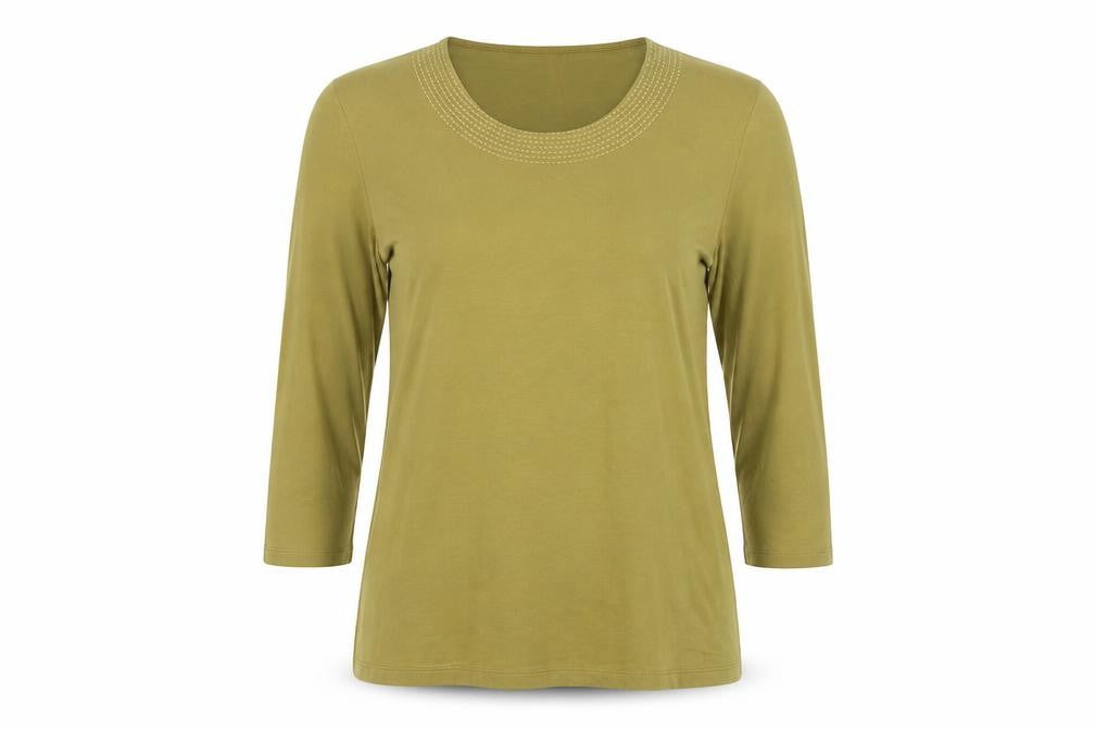 Front view of Viyella Women's Green 3/4 Sleeve Stretch Jersey Top, size M
