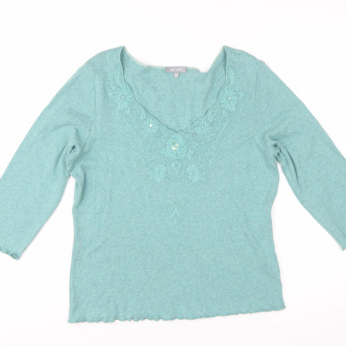 Marks and Spencer Per Una Green Embroidered Cotton Women's Size 16 Top