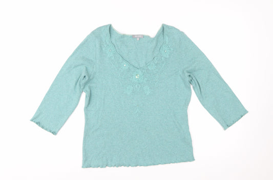 Marks and Spencer Per Una Green Embroidered Cotton Women's Size 16 Top
