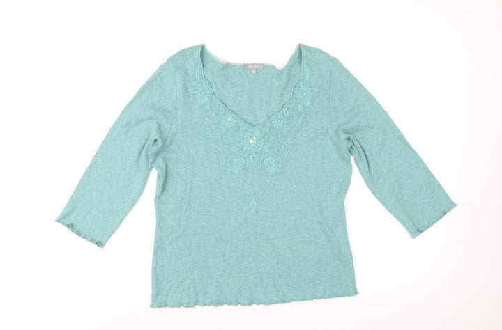 Marks and Spencer Per Una Green Embroidered Cotton Women's Size 16 Top