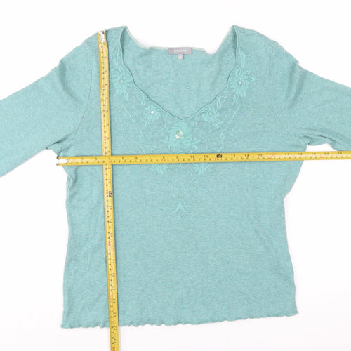 Marks and Spencer Per Una Green Embroidered Cotton Women's Size 16 Top