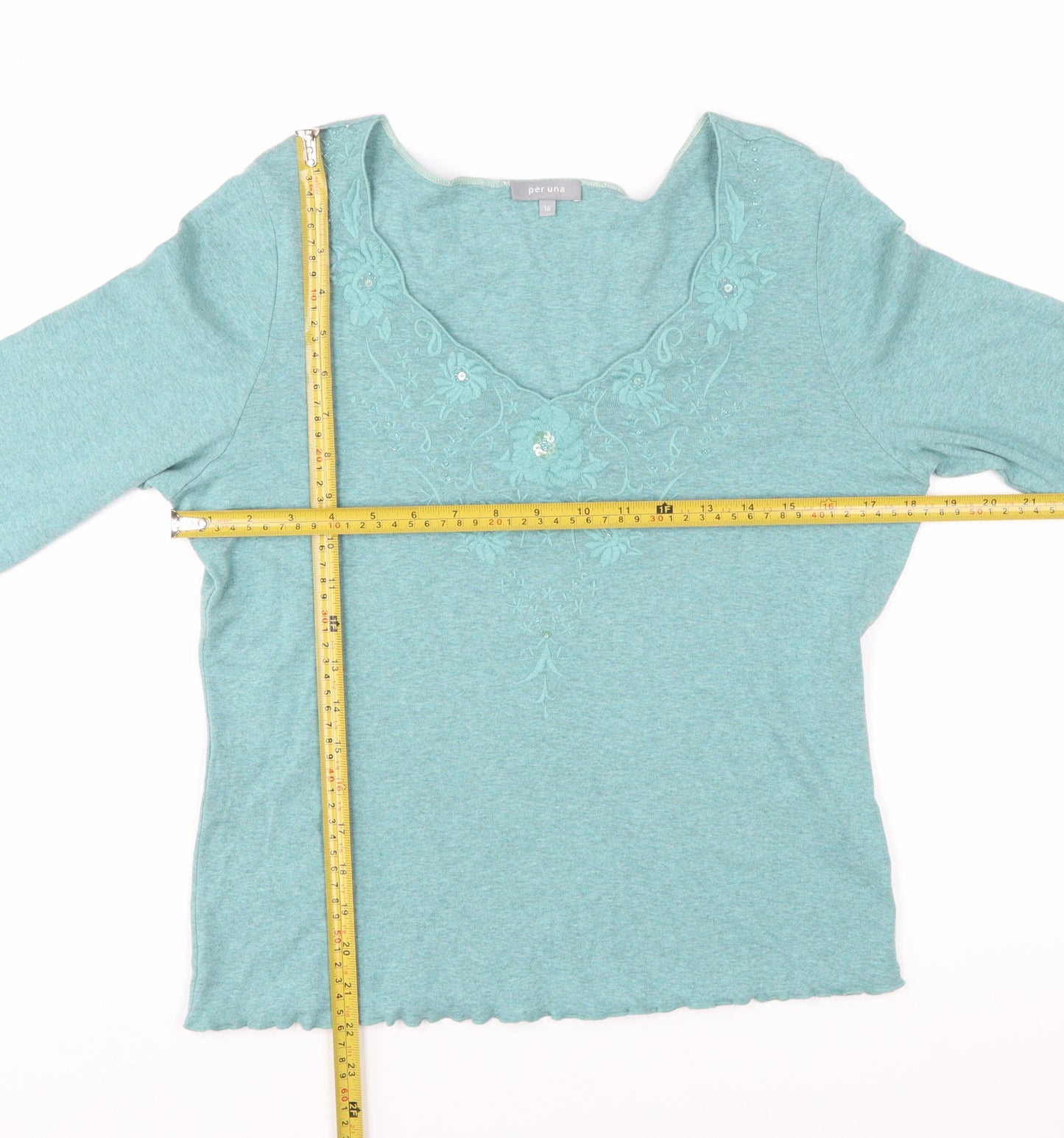 Marks and Spencer Per Una Green Embroidered Cotton Women's Size 16 Top