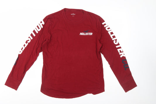 Hollister Men’s Red Long Sleeve Graphic Logo T-Shirt Size M