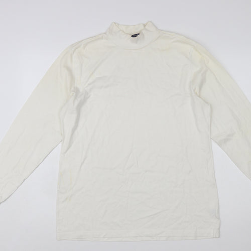 Lands' End Women's Ivory Mock Neck Long Sleeve Cotton Top M
