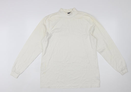 Lands' End Women's Ivory Mock Neck Long Sleeve Cotton Top M