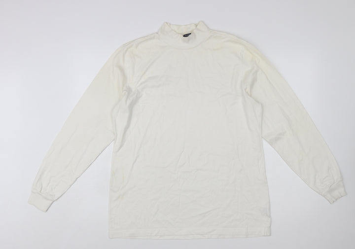 Lands' End Women's Ivory Mock Neck Long Sleeve Cotton Top M