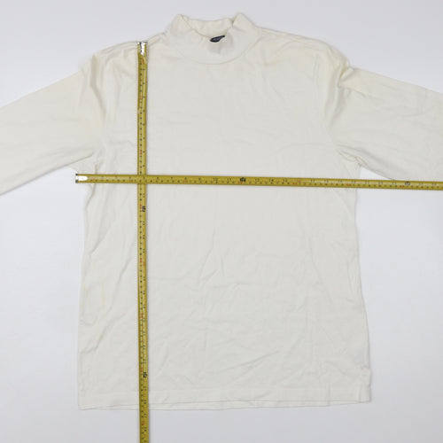 Lands' End Women's Ivory Mock Neck Long Sleeve Cotton Top M