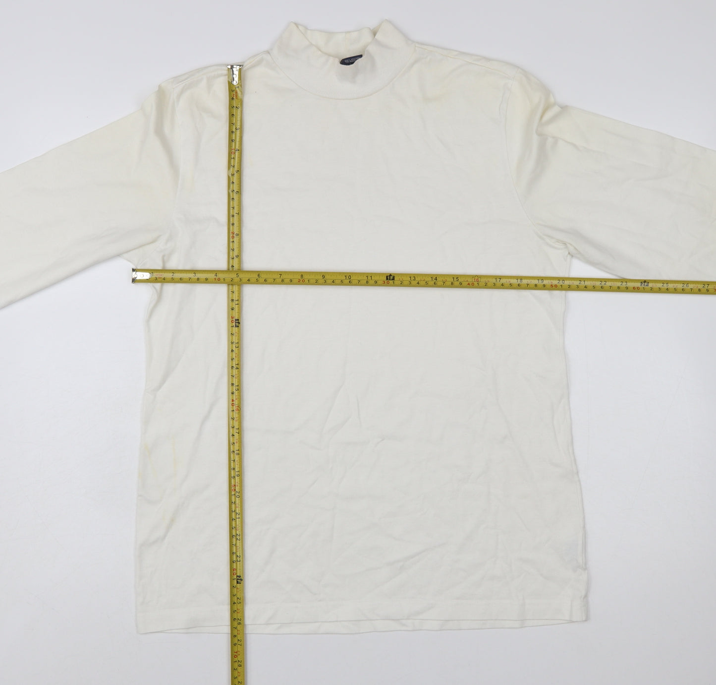 Lands' End Women's Ivory Mock Neck Long Sleeve Cotton Top M