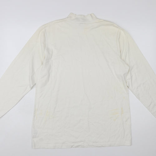 Lands' End Women's Ivory Mock Neck Long Sleeve Cotton Top M