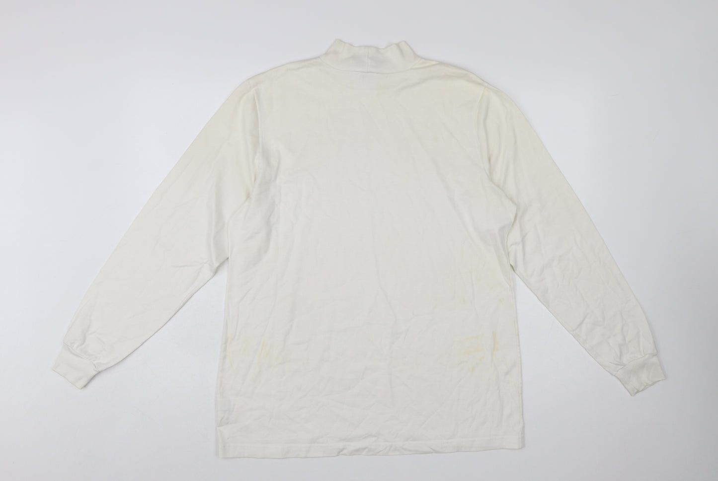 Lands' End Women's Ivory Mock Neck Long Sleeve Cotton Top M