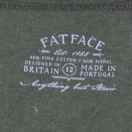 FatFace Women Green 3/4 Sleeve Basic Jersey T-Shirt Size 12