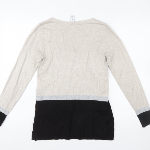White House Black Market Womens Beige Black XS V-Neck Long Sleeve Pullover Jumper