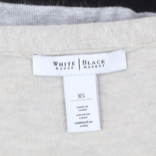 White House Black Market Womens Beige Black XS V-Neck Long Sleeve Pullover Jumper