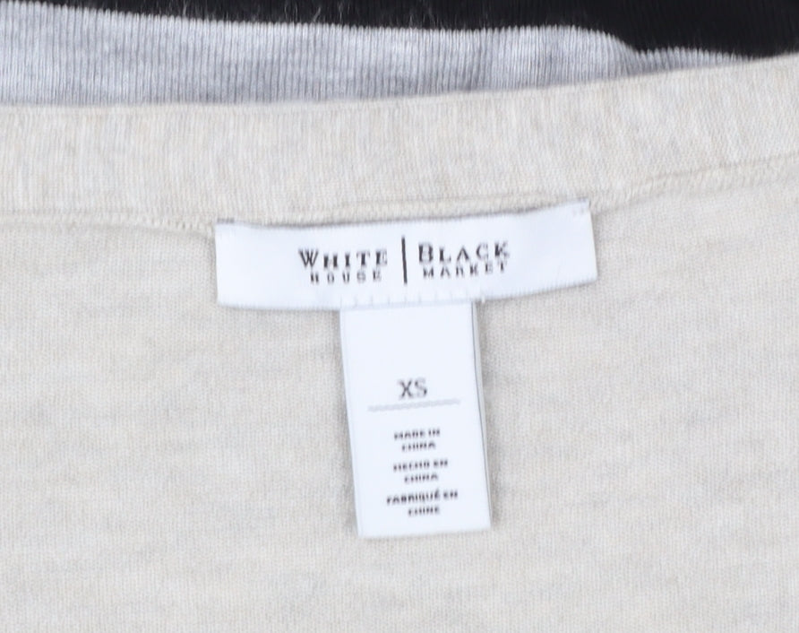 White House Black Market Womens Beige Black XS V-Neck Long Sleeve Pullover Jumper