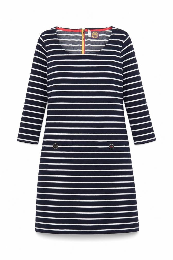 Joules Womens Blue Striped Shift Dress Size 10 3/4 Sleeve