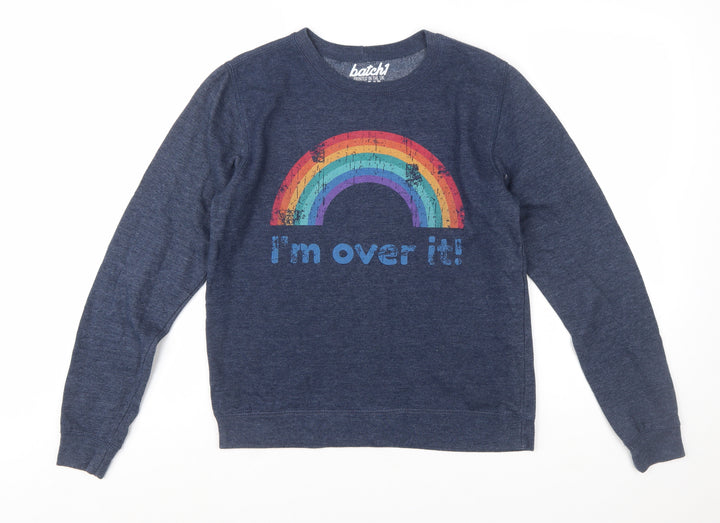 Batch1 Women's Blue Rainbow Graphic Pullover Sweatshirt Medium