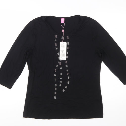 Basler Women's Black 3/4 Sleeve Rhinestone Jersey T-Shirt Size 14