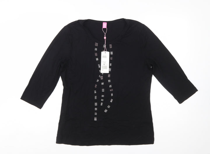 Basler Women's Black 3/4 Sleeve Rhinestone Jersey T-Shirt Size 14