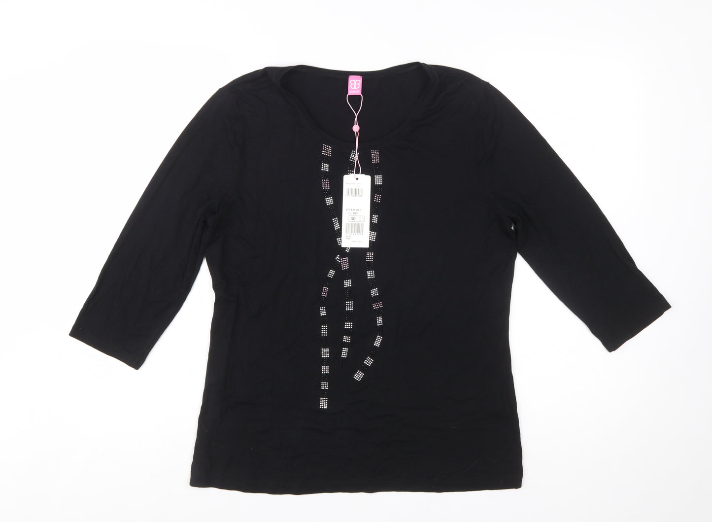 Basler Women's Black 3/4 Sleeve Rhinestone Jersey T-Shirt Size 14