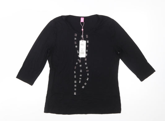 Basler Women's Black 3/4 Sleeve Rhinestone Jersey T-Shirt Size 14