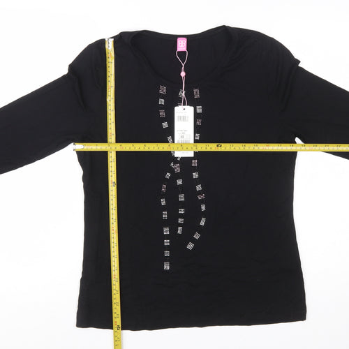 Basler Women's Black 3/4 Sleeve Rhinestone Jersey T-Shirt Size 14
