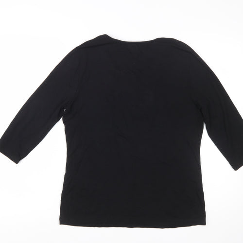 Basler Women's Black 3/4 Sleeve Rhinestone Jersey T-Shirt Size 14