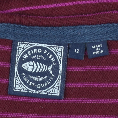 Weird Fish Women's Purple Striped Long Sleeve Jersey Top Size 12