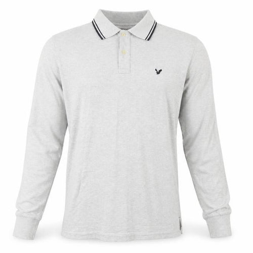 American Eagle Men's Grey Slim Fit Long Sleeve Polo Shirt M