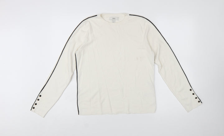 Marks and Spencer Women Ivory Knit Button Sleeve Jumper Size 16