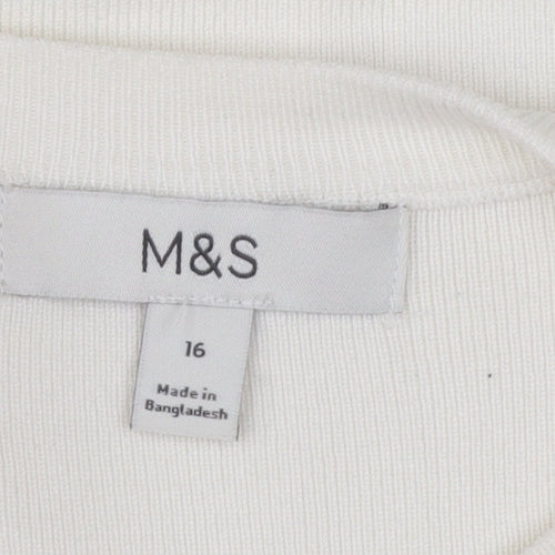 Marks and Spencer Women Ivory Knit Button Sleeve Jumper Size 16