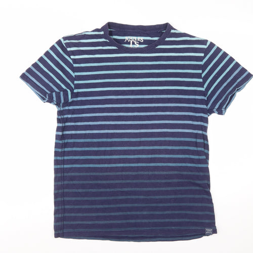 Joules Men's Blue Striped Crew Neck Cotton T-Shirt Size M