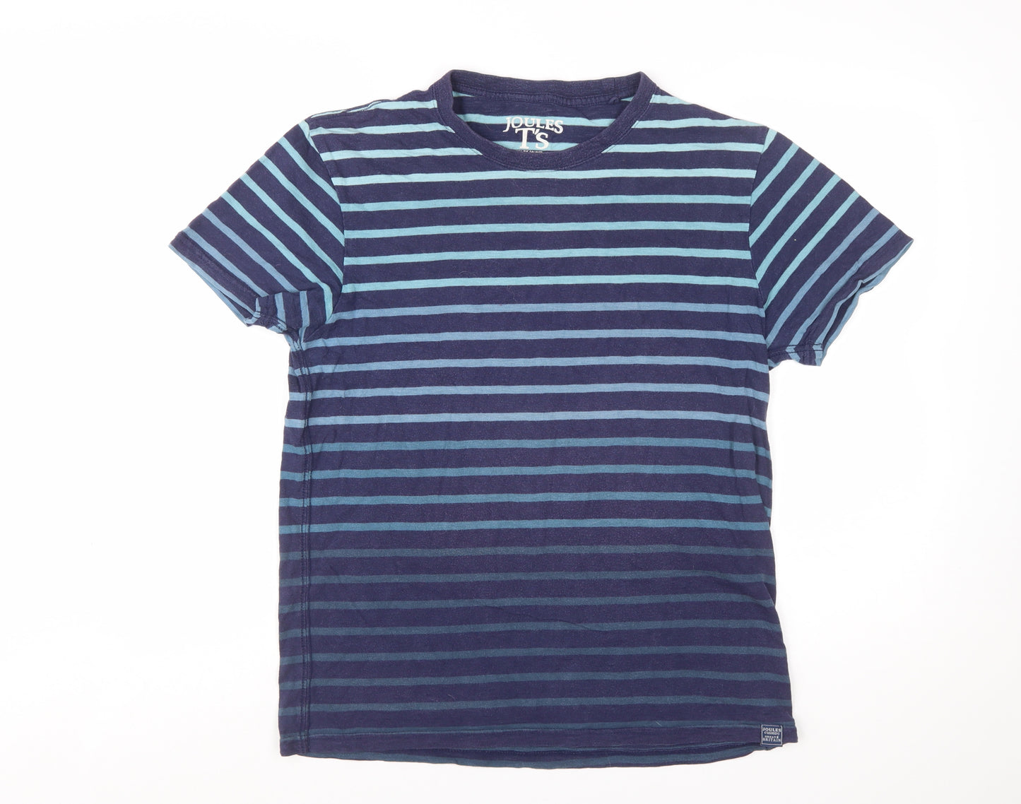 Joules Men's Blue Striped Crew Neck Cotton T-Shirt Size M