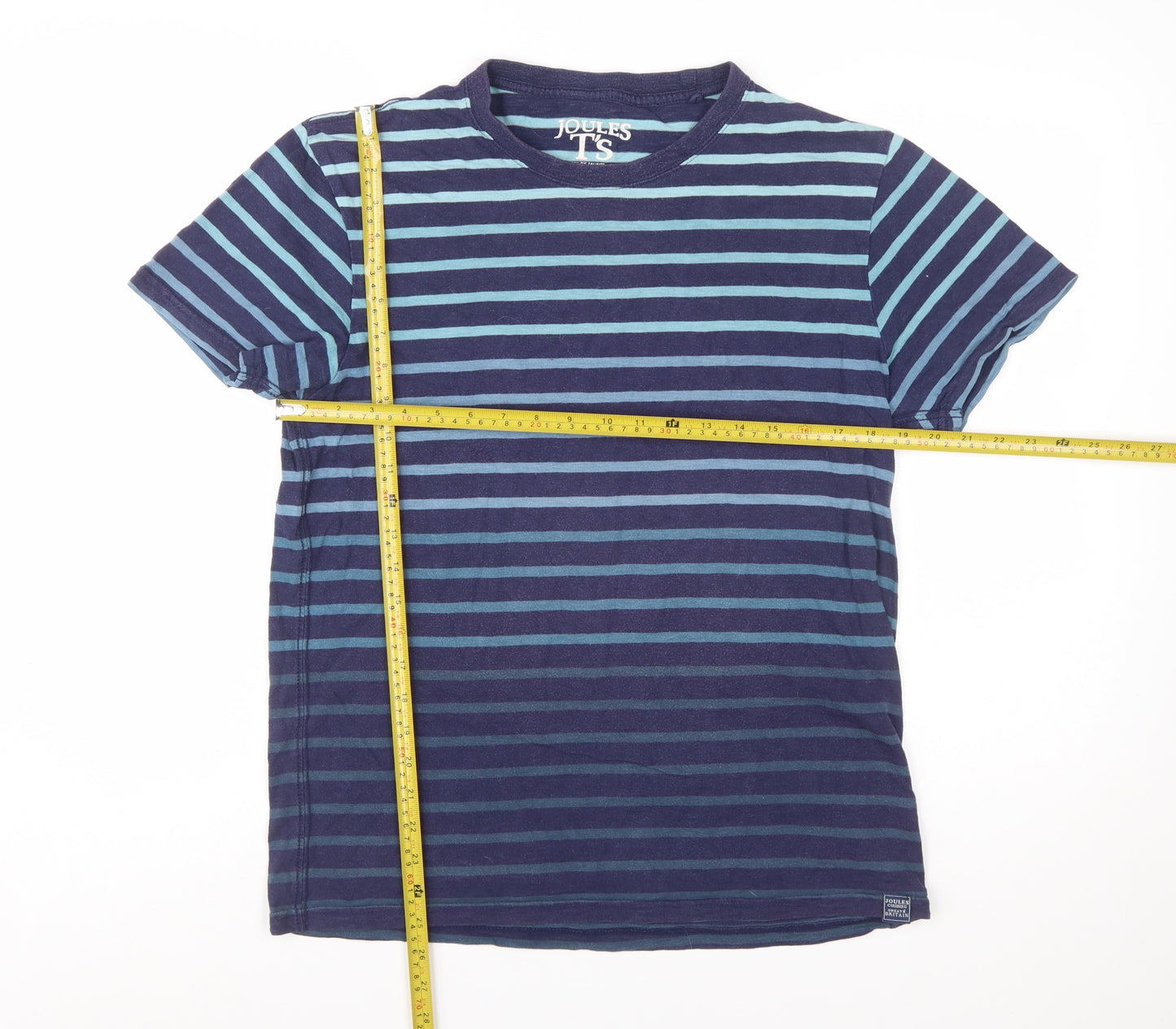 Joules Men's Blue Striped Crew Neck Cotton T-Shirt Size M