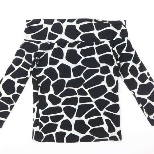 Zara Women Black Animal Print Off the Shoulder Blouse Size L