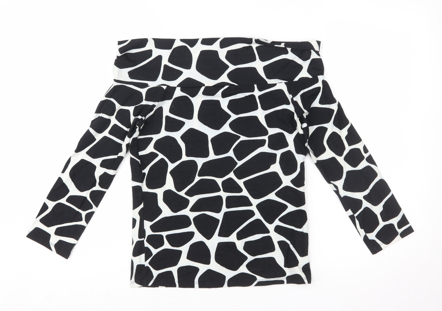 Zara Women Black Animal Print Off the Shoulder Blouse Size L