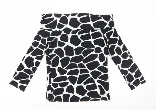 Zara Women Black Animal Print Off the Shoulder Blouse Size L