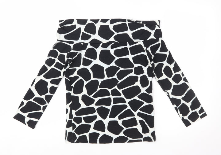 Zara Women Black Animal Print Off the Shoulder Blouse Size L