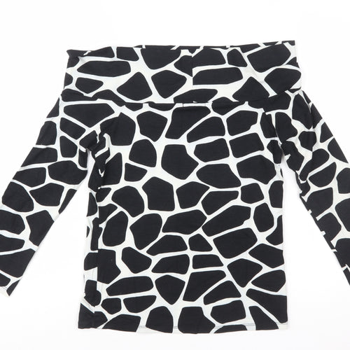 Zara Women Black Animal Print Off the Shoulder Blouse Size L