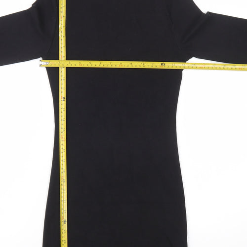 Stradivarius Women Black Size 8 Bodycon Long Sleeve Mini Dress
