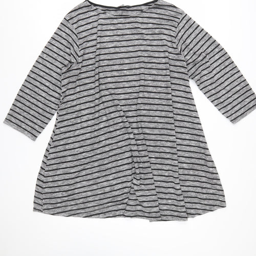 Yours Women Grey Striped 3/4 Sleeve Tunic Jumper Size 22