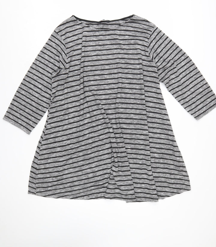 Yours Women Grey Striped 3/4 Sleeve Tunic Jumper Size 22