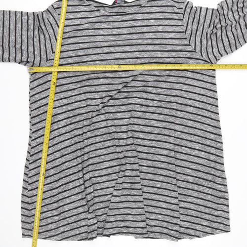 Yours Women Grey Striped 3/4 Sleeve Tunic Jumper Size 22